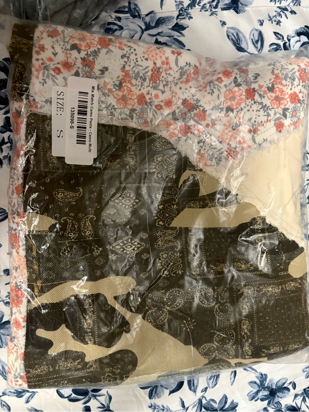 Wide-Leg Patchwork Pants in Olive & Cream - Picture 11 of 11